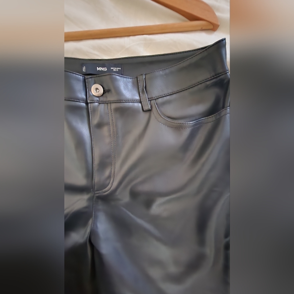 Mango Black Leather-Style Trousers
